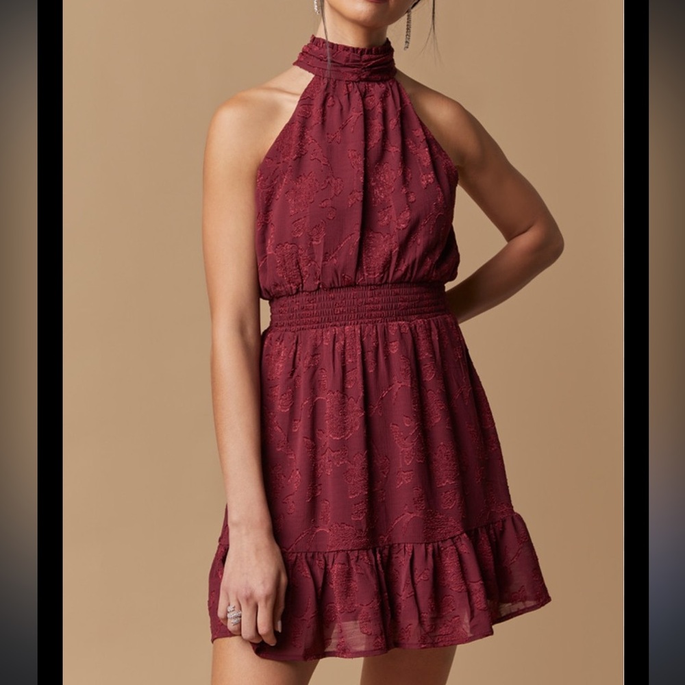 Francesca's Collections Red Ruffled Tiered Halter Midi Dress